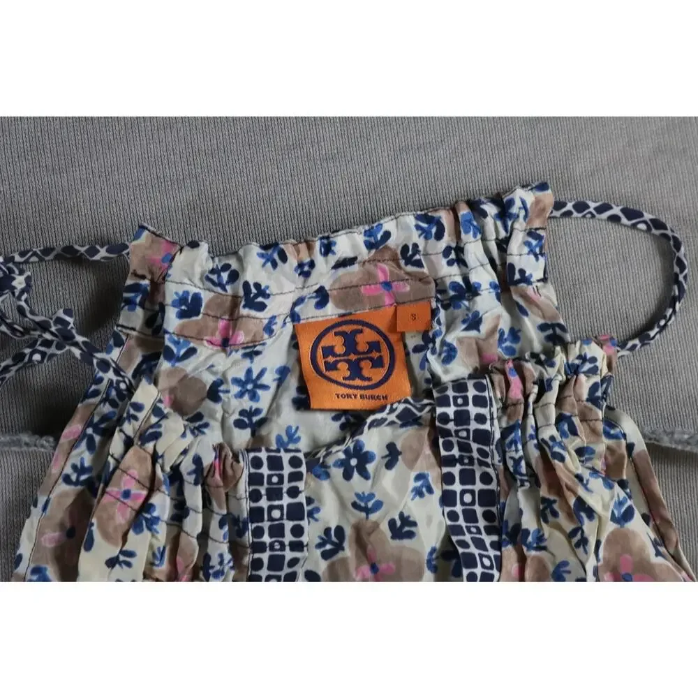 Tory Burch Dress S Silk Floral Sleeveless Mini Drawstring Spring 2013 Resort